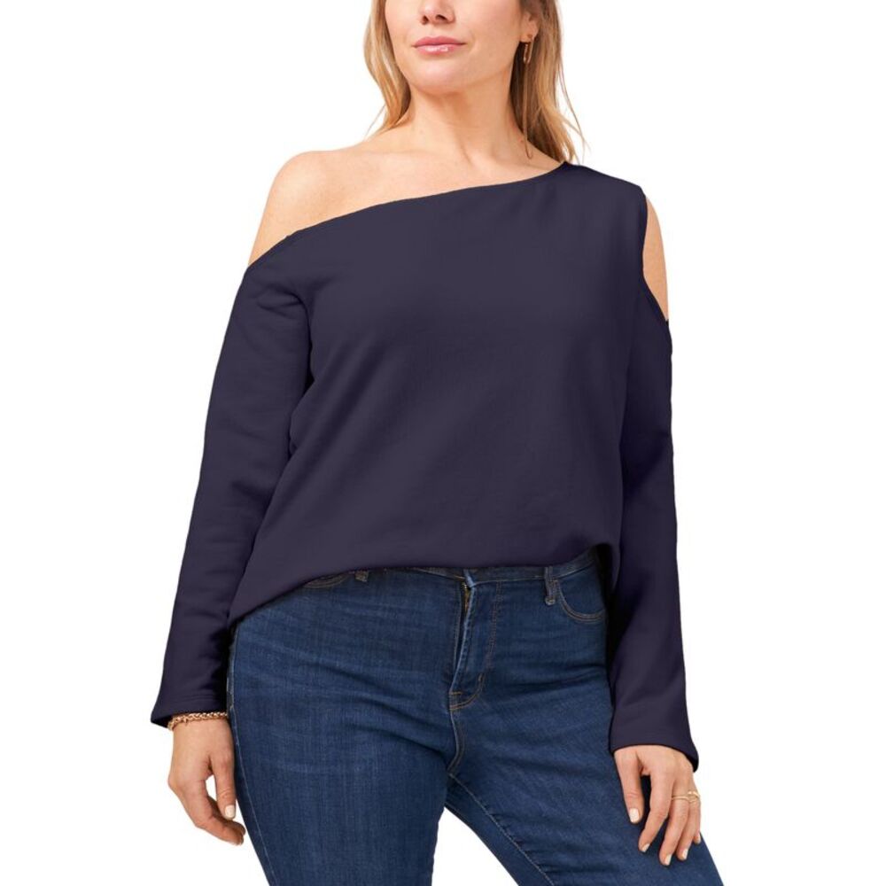 1.State Plus Size Asymmetrical Cold Shoulder Fleece Sweatshirt